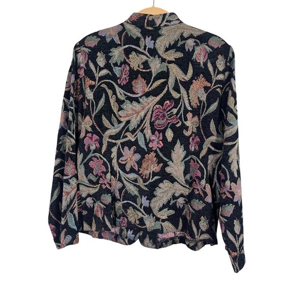 Retro Floral Jacket XL Black Tapestry Woven Botanical Classic Boho Artsy 70s - Picture 3 of 14